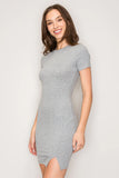 CREW NECK SLIT MINI DRESS