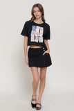 PRINT CROP TOP Black