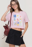 ROUND NECK PRINT KNIT CROP TOP