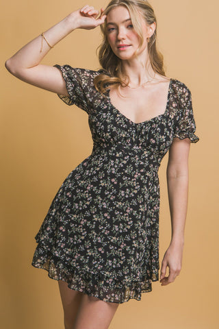 DRESS FLOWER BLACK