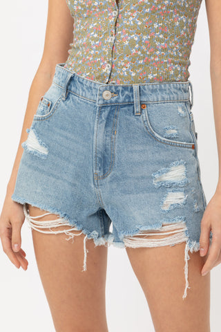 MOM FIT HIGH WAISTED DENIM SHORTS