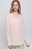 WOVEN LONG SLEEVE COLLARED BLOUSE