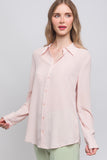 WOVEN LONG SLEEVE COLLARED BLOUSE