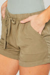 WOVEN SOLID DRAWSTRING SHORTS OLIVE