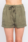 WOVEN SOLID DRAWSTRING SHORTS OLIVE