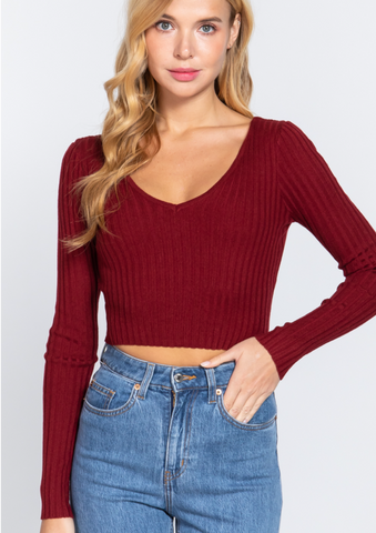 LONG SLV V-NECK CROP SWEATER