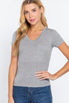 SHORT SLV V-NECK RAYON-SPAN RIB TOP