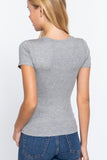 SHORT SLV V-NECK RAYON-SPAN RIB TOP