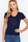 SHORT SLV V-NECK RAYON-SPAN RIB TOP