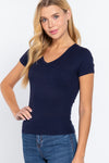 SHORT SLV V-NECK RAYON-SPAN RIB TOP