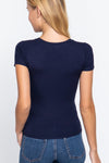 SHORT SLV V-NECK RAYON-SPAN RIB TOP