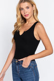 NOTCHED NECK KNIT TANK TOP